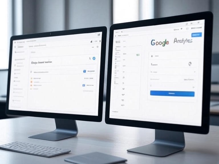 Google Search Console vs Google Analytics: Your Ultimate Guide for Website Success 15 Two computer monitors displaying Google Search Console vs Google Analytics
