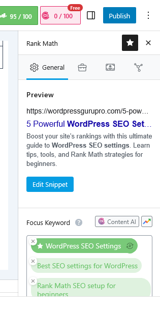 WordPress SEO Settings: The Ultimate Beginner’s Guide 5 Screenshot of Rank Math SEO setup for beginners