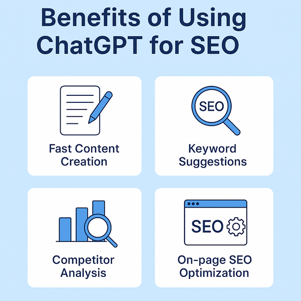 50 Best ChatGPT Prompts for SEO: Skyrocketing Your Website in 2025 2 Infographic showing benefits of using ChatGPT prompts for SEO like faster content, keyword ideas, and optimization