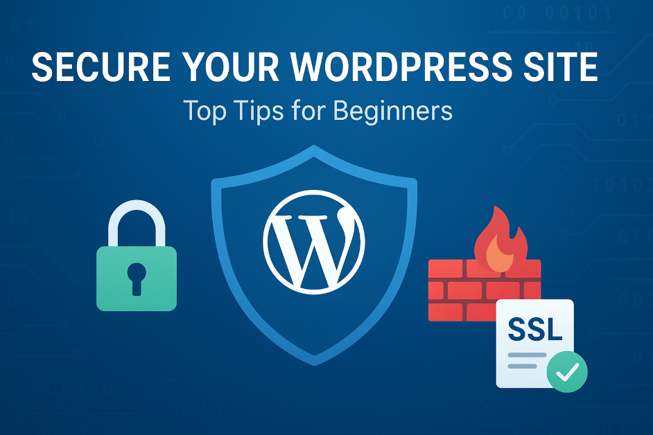 How to Secure Your WordPress Site: Easy Tips for Beginners(Updated) 1 Secure WordPress site with shield, padlock, and SSL certificate for beginner WordPress security