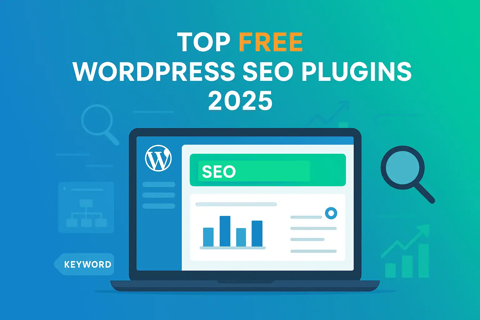 Best Free WordPress SEO Plugins for 2025: Boost Your Site’s Rankings 1 Best free WordPress SEO plugins 2025 displayed on a laptop screen with SEO tools and ranking graphs, highlighting top-rated WordPress SEO plugins for optimization.